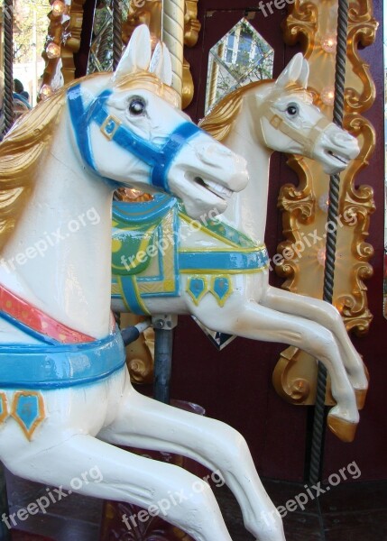 Horses Wooden Carousel Retro Nostalgic