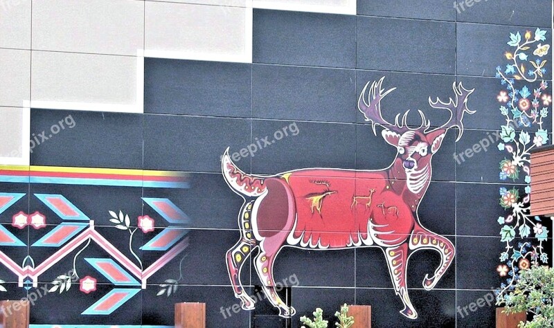 Mural Native Indian Art Caribou Building Art Painting