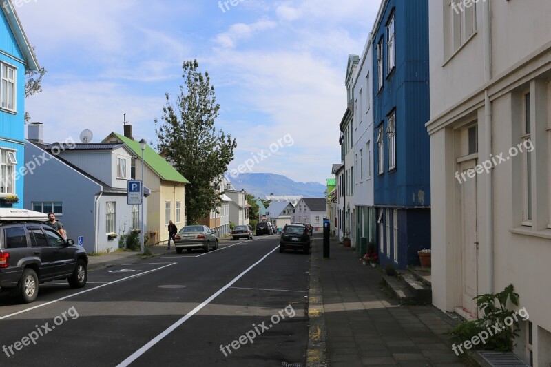 Colorful Houses Street Rejkjavik City Cars