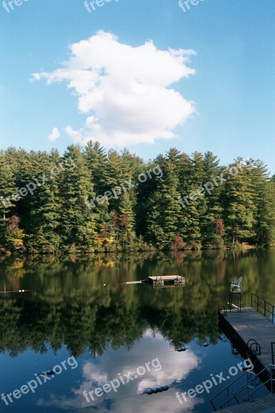 Reflection Lake Clouds Forest Trees