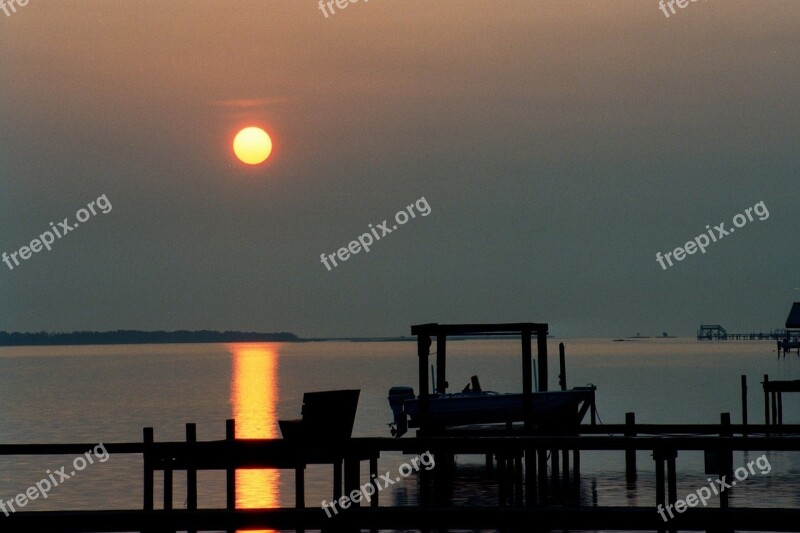 Sunset Boat Ocean Scenic Seascape