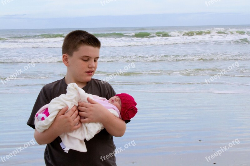 Brother Sister Newborn Beach Baby