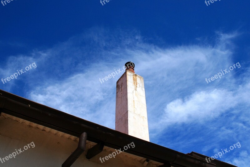 Chimney Farm House Tall White Sky