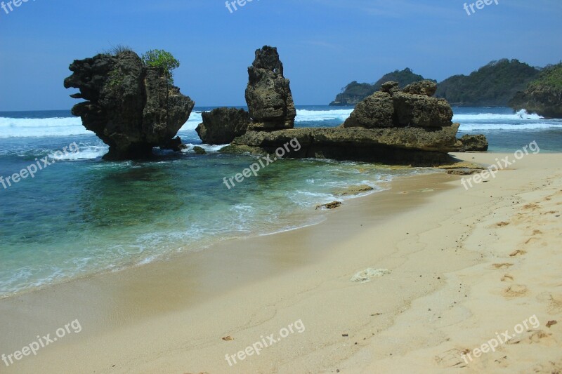 Beach Rock Coastline Paradise Seascape