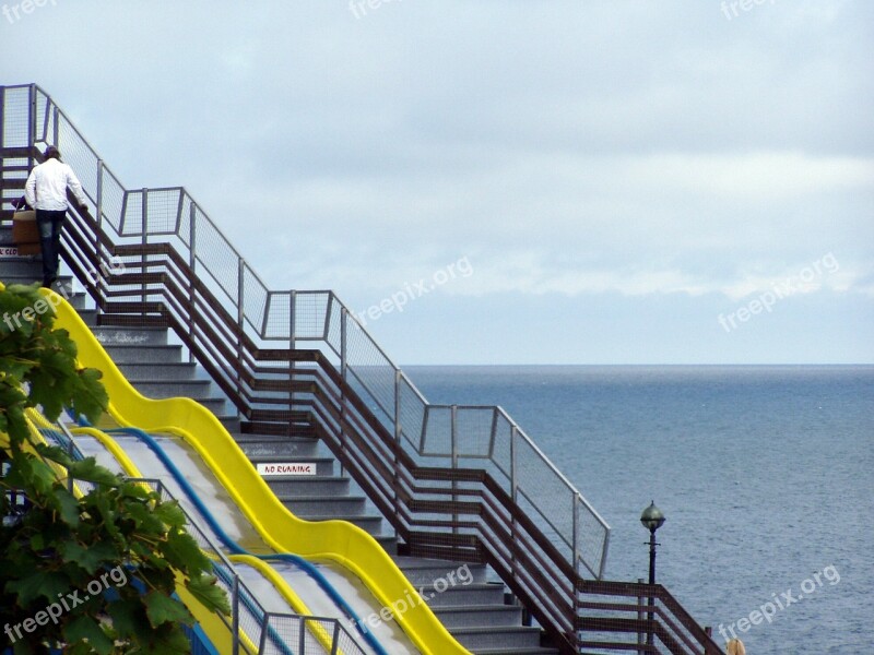 Stairs Slide Sea Amusement Park Wales