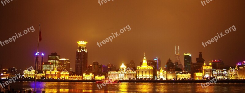 Shanghai Night View Downtown Light The Bund