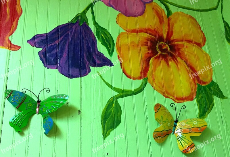 Wall Art Mural Flower Colorful Butterfly