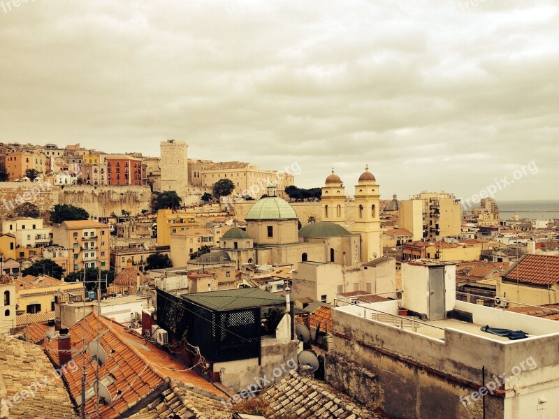 Cagliari Roofs Historic Center Outlook Houses