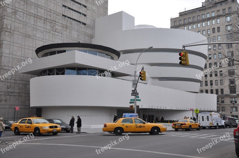 Usa Nyc Guggenheim Taxi Yellow Cab