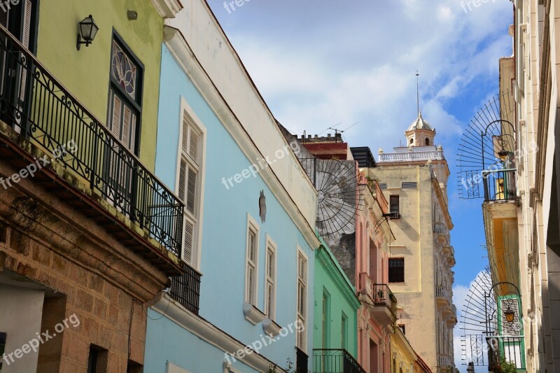 Havana Colored Houses Blue Sky Façades Free Photos