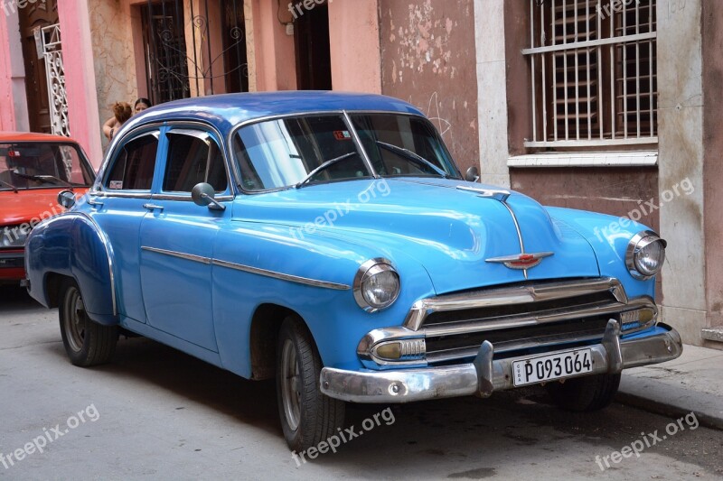 Oldtimer Cuba Vehicle Blue Havana