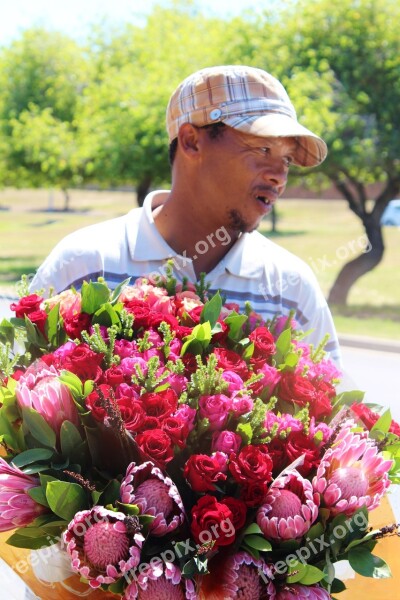 Flower Seller Flowers Rose Bouquet Of Roses Red