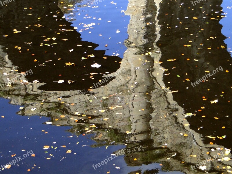 Water Reflection Autumn River Bridge Leaves