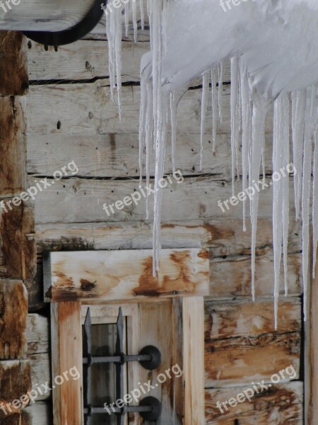 Winter Icicle Hut Window Frost