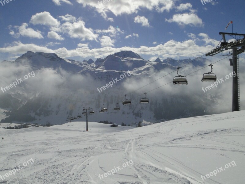 Ski Lift Chairlift Sun Snow Skiing