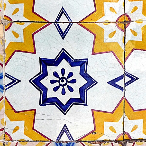 Earthenware Tile Blue Yellow Red