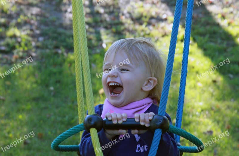 Child Swing Look Forward Laugh Girl