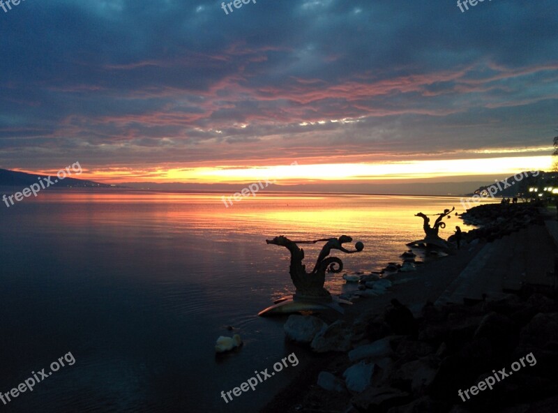 Sunset Vevey Lake Geneva Switzerland Free Photos