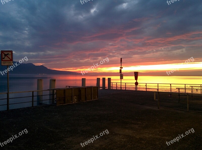 Sunset Vevey Lake Geneva Switzerland Free Photos