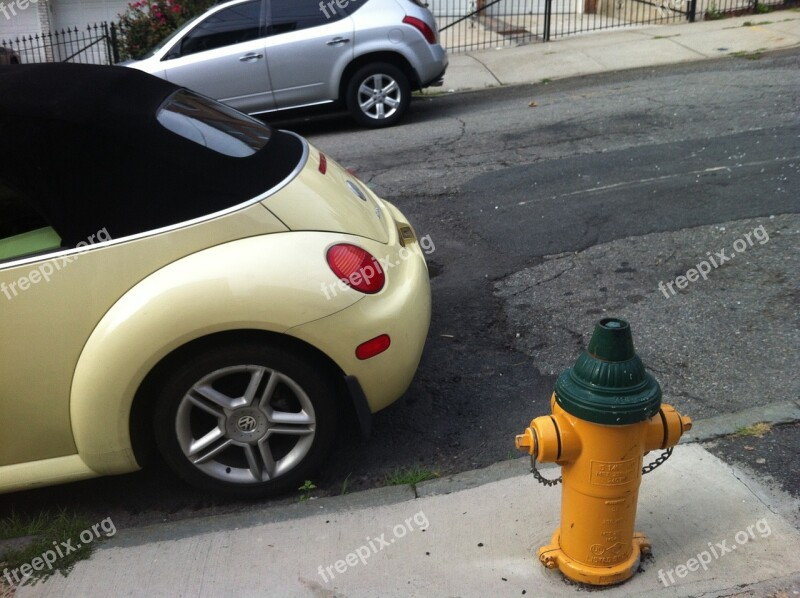 Volkswagen Beetle Car Fire Hydrant Street