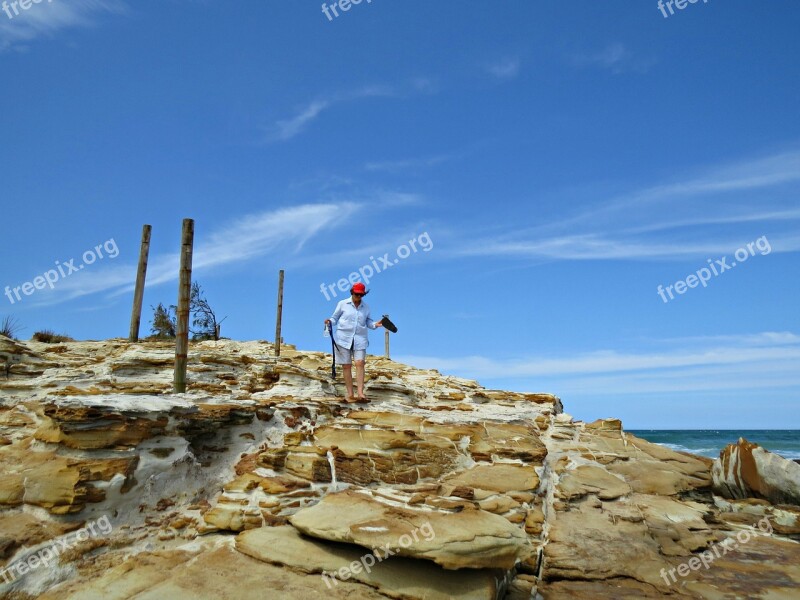 Rocks Beach Lady Water Ocean