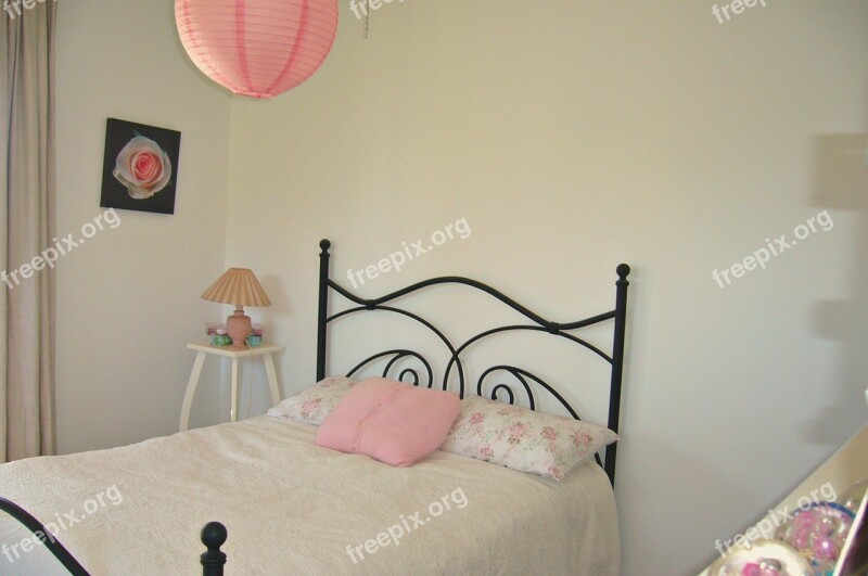 Bed Bedroom Light Pink White