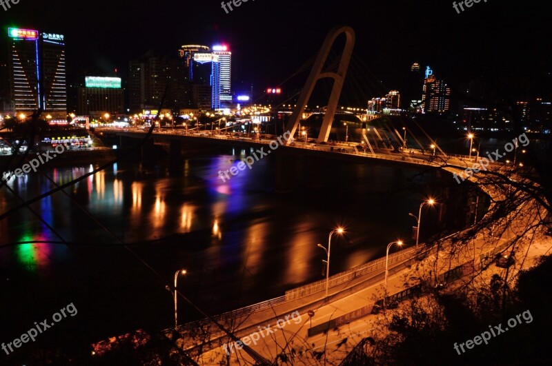 Night View City Urban Landscape Light Bridge