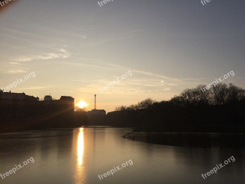 Berlin Sunset Radio Tower Lietzensee Germany