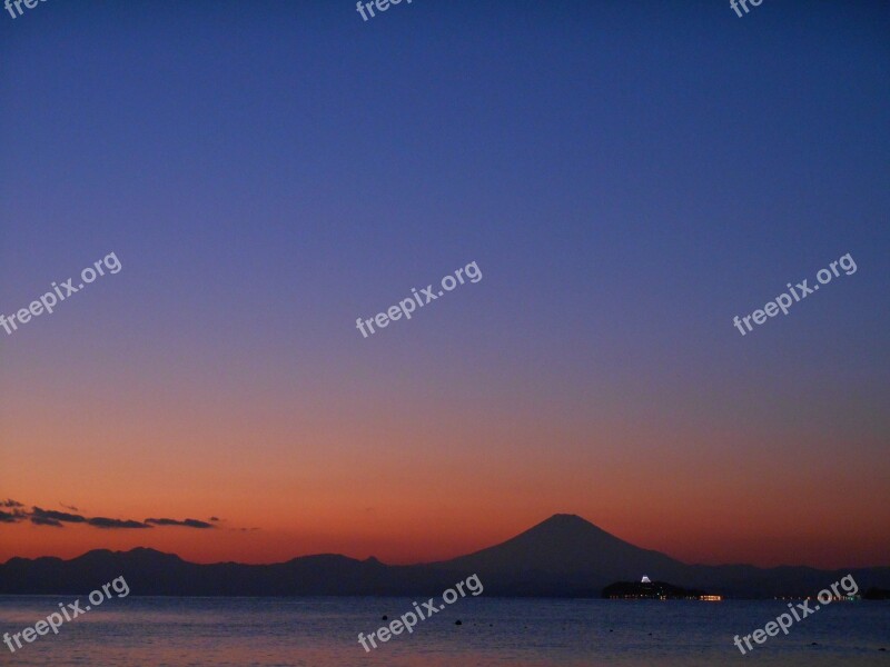 Mt Fuji Twilight Sea Enoshima Evening