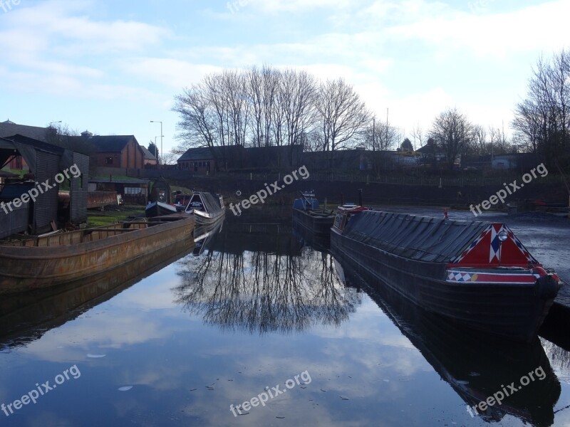 Canal Reflection Tree Barge Sky