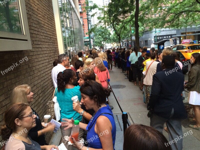 Standing In Line Women Morning People Together