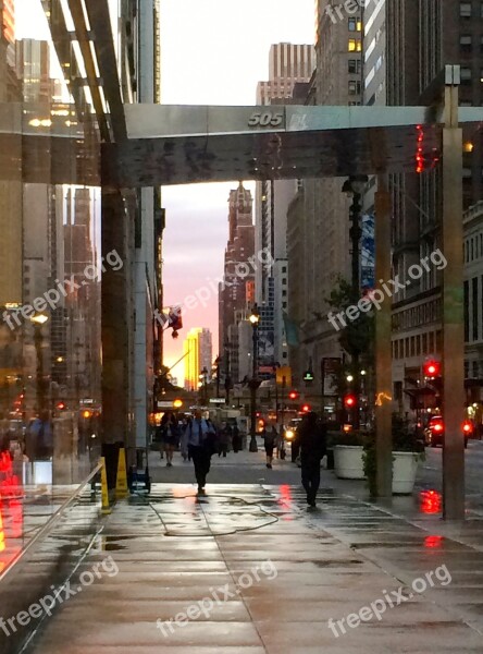 City Sidewalk Twilight Urban Night Dusk