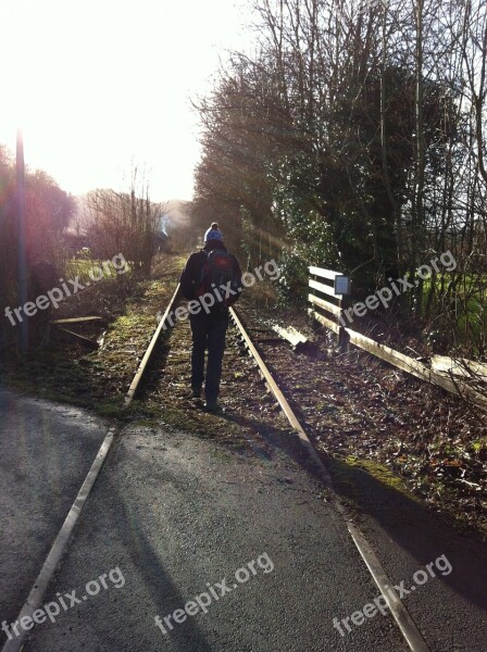 Railway Train Track Man Walking