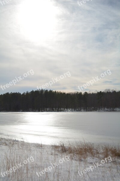 Pond Frozen Ice Forest Snow