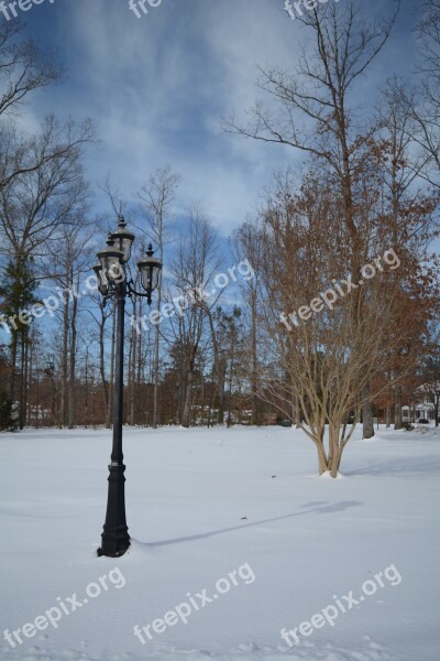 Winter Snow Landscape Lamppost Cold