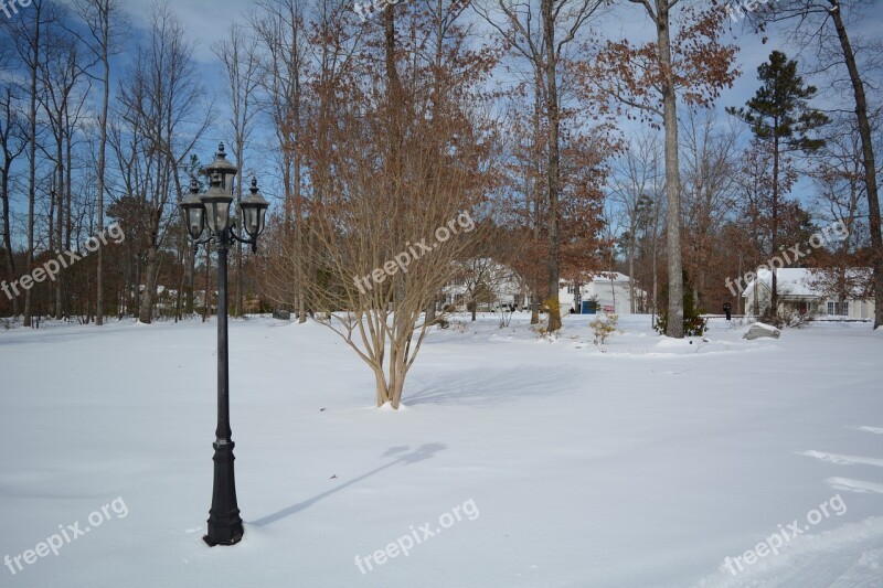 Lamppost Snow Winter Landscape Free Photos