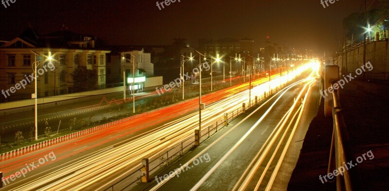 Nepal Light Trails Vehicles Highway