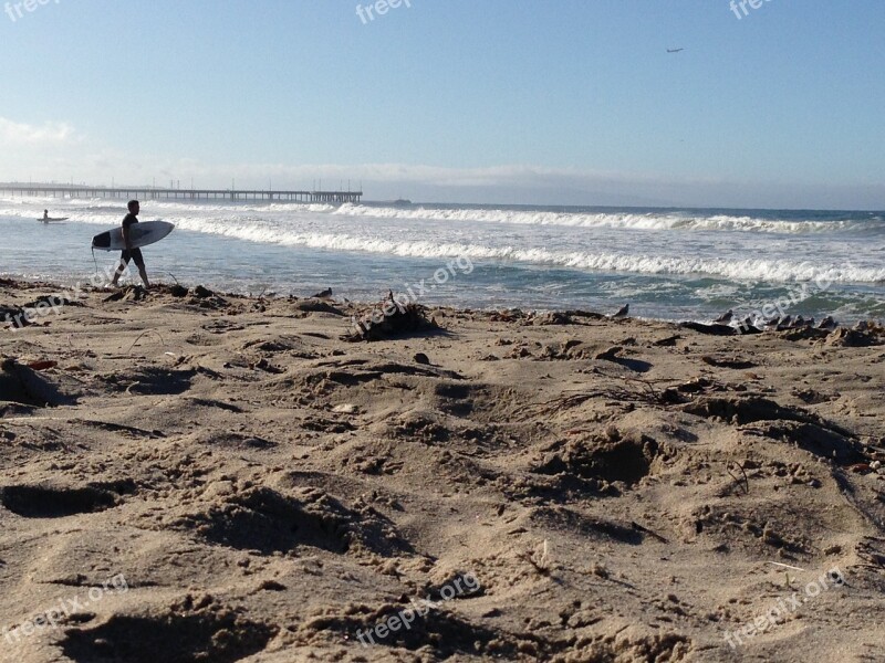 Beach Surf Surfer Surfboard Sea