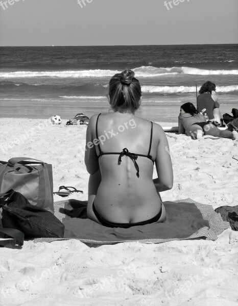 Bikini Beach Sea Young Woman Swim