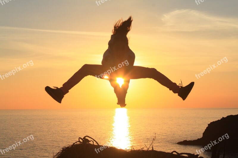 Backlight Silhouette Sunset Jump Free Photos