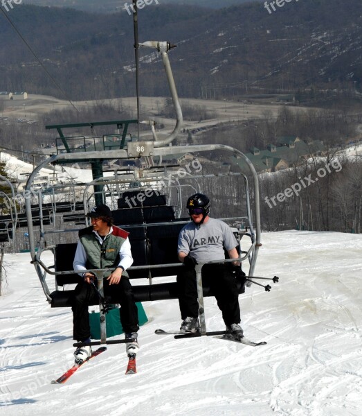 Ski Lift Mountain Skiers Alpine