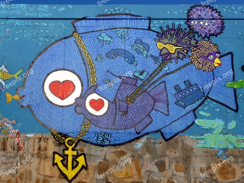 Graffiti Fish Heart Anchor Yellow