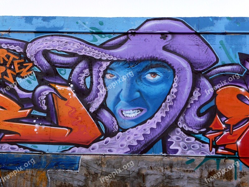 Graffiti Octopus Man Blue Street Art