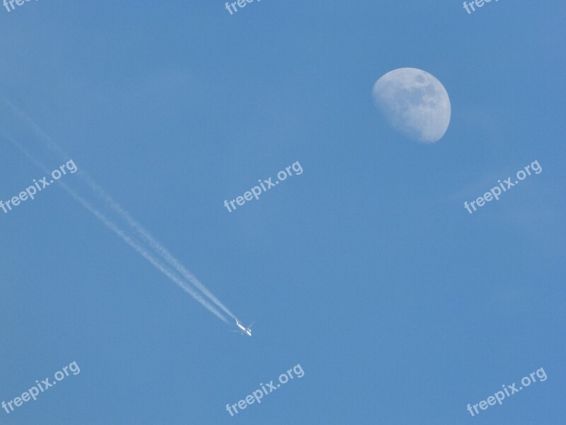 Moon Aircraft Sky Crater Contrail