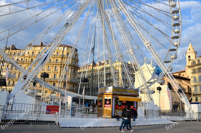 Ferris Wheel City Buildings Marseille Port