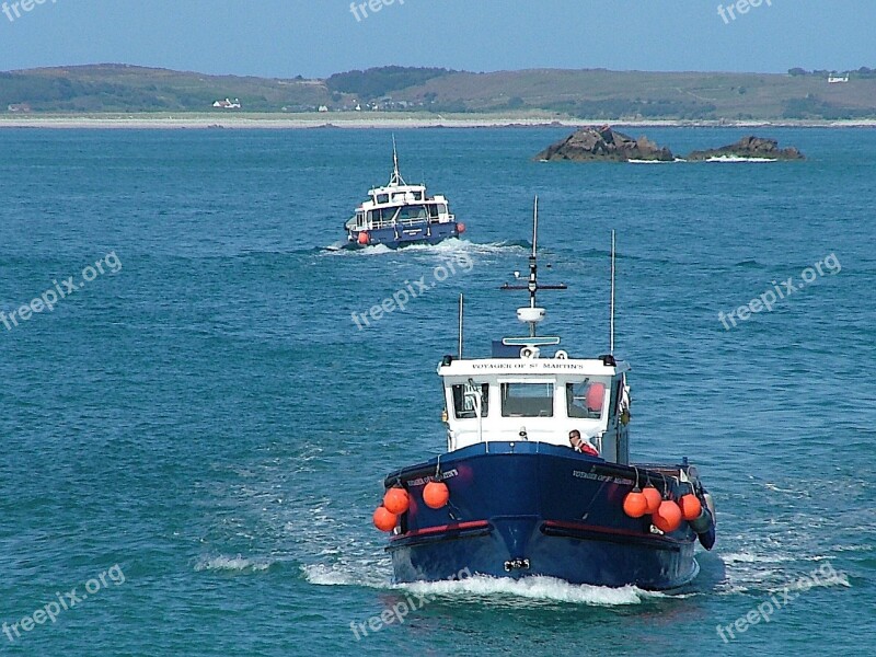 Ferry Fishing Boats Scilly Isles Cornwall Water