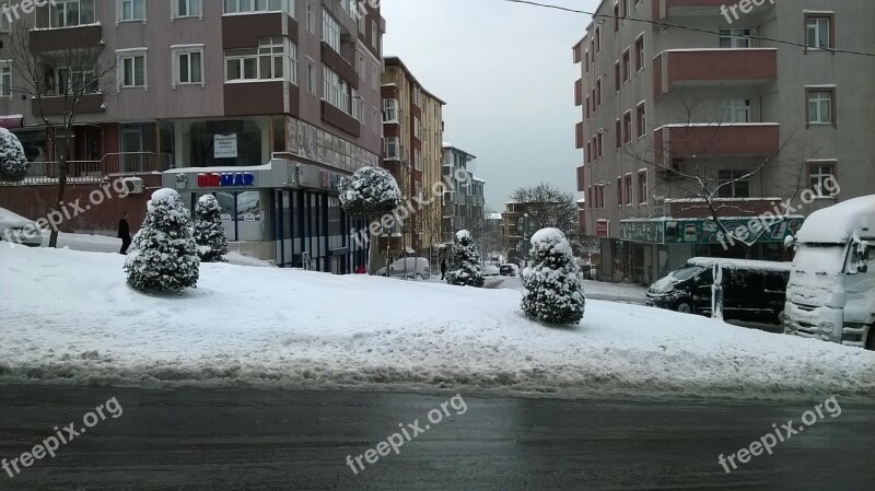 Istanbul Bağcılar Snow Landscape February Winter Season