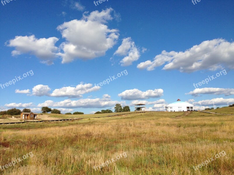 Prairie The Scenery Yurts Blue Sky And White Clouds Autumn