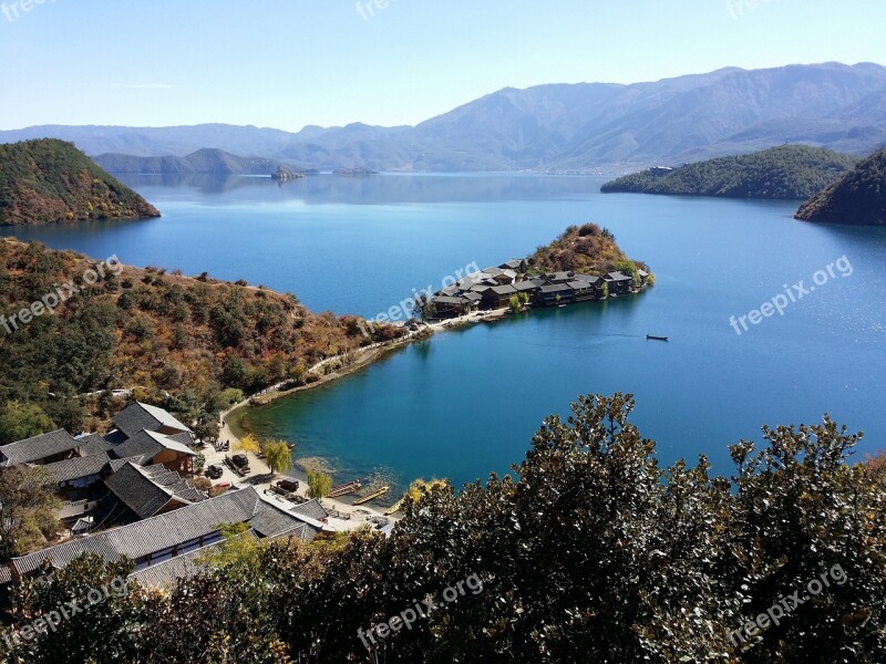 The Scenery Lugu Lake Overlooking The Free Photos