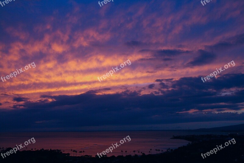 Sunset Pink Blue Clouds Seascape